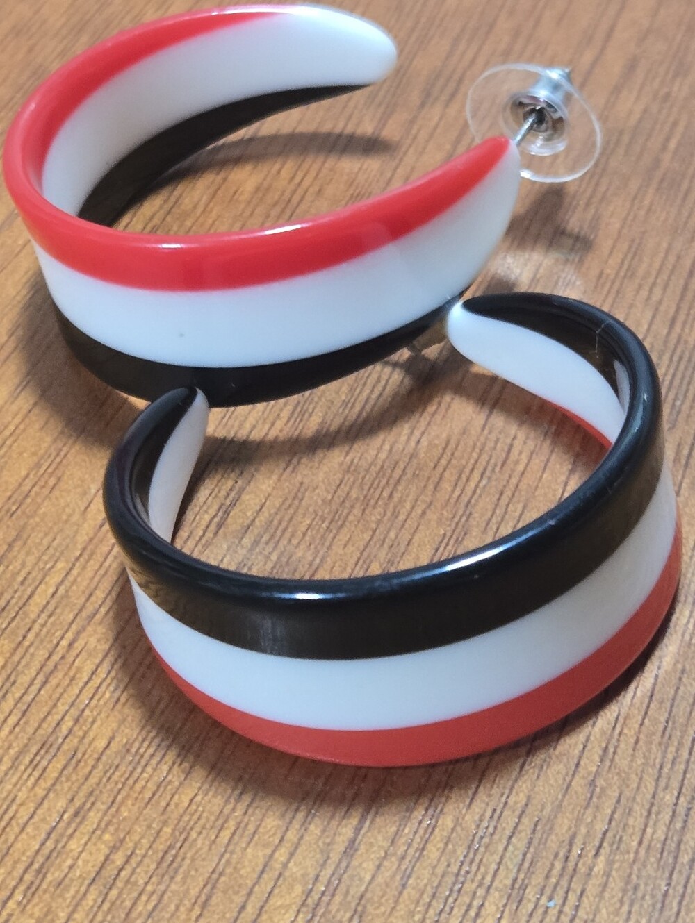 Tri-Color Red White Black Hoop Earrings